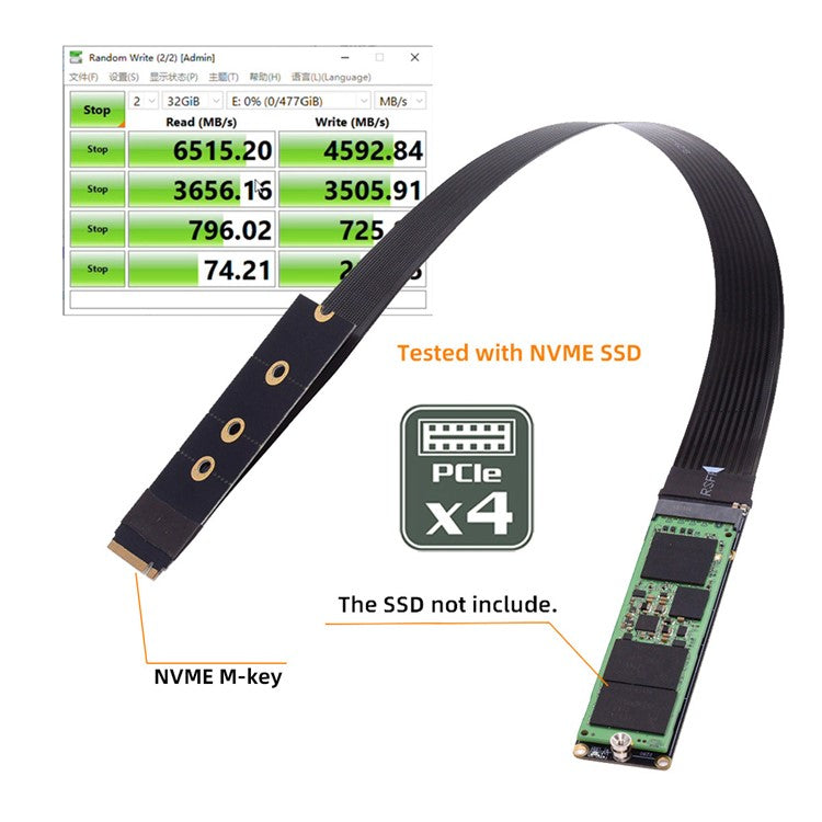 EP-050-BK NGFF M-Key NVME Male to Female Extension PCI Express Cable 30cm PCI-E 4.0 for Mainboard SSD 2280