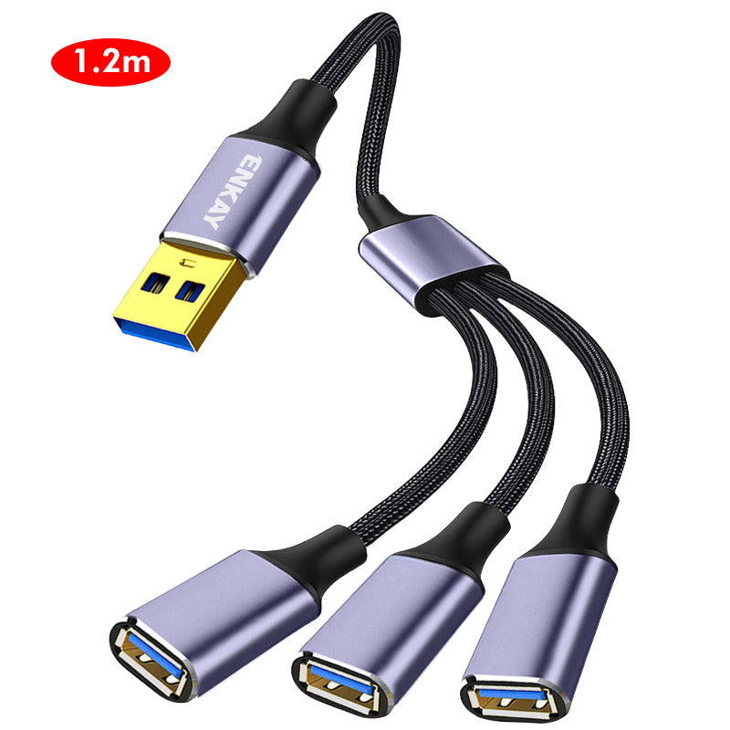 1.2m ENKAY ENK-CB172 USB 2.0 to 3 USB 2.0 Charging Cable OTG Splitter Y Extension Cord - Grey