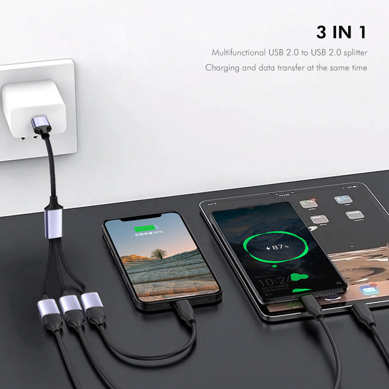 1.2m ENKAY ENK-CB172 USB 2.0 to 3 USB 2.0 Charging Cable OTG Splitter Y Extension Cord - Grey