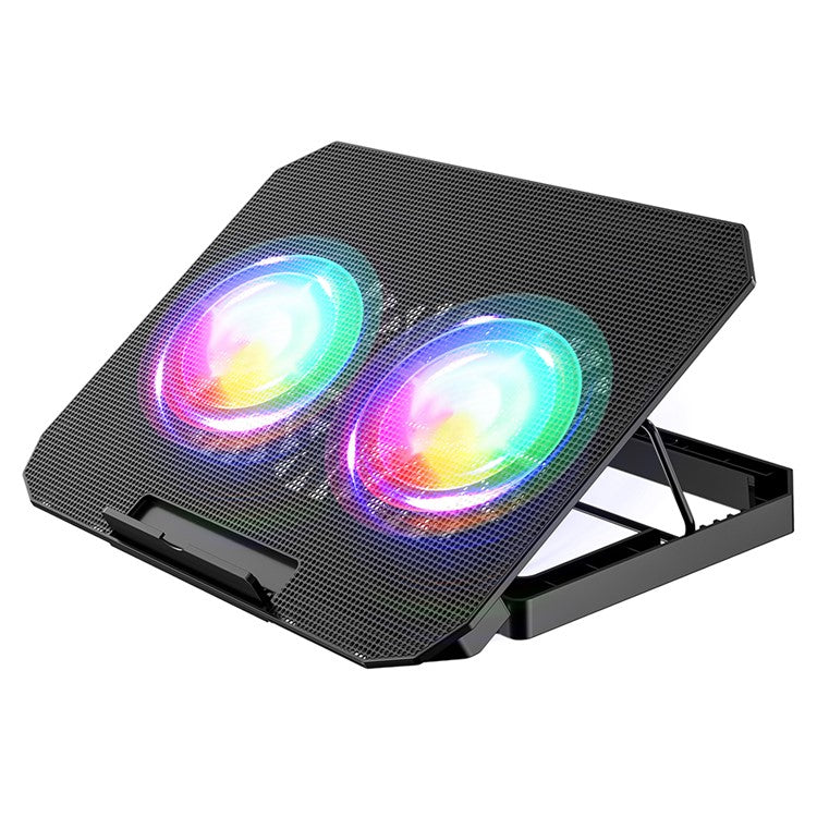 N33 Adjustable Height Laptop Stand with Phone Holder RGB Dual Fans Cooling Pad for Gaming Notebook