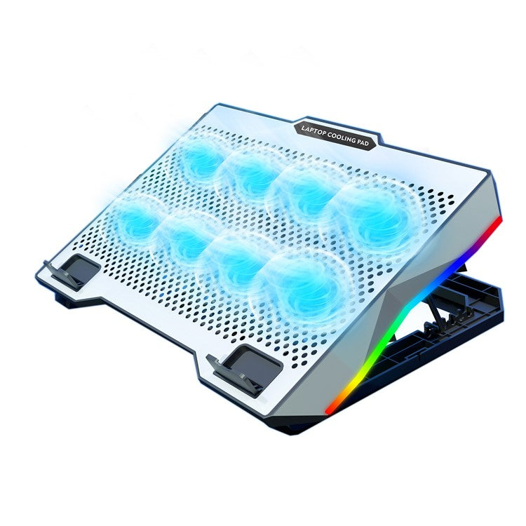 S608 RGB Light Laptop Cooler 8 Fans Adjustable Height Notebook Cooling Pad with Phone Holder