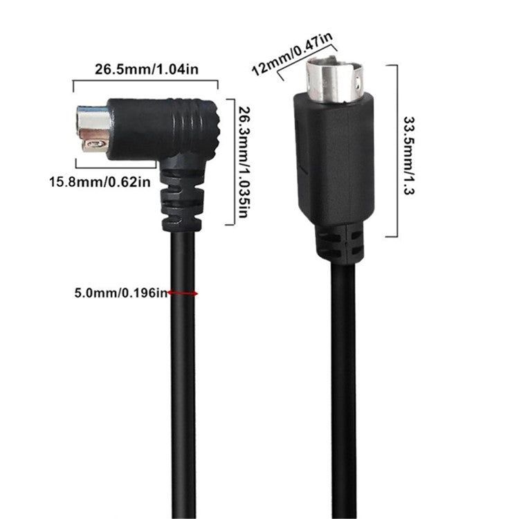 Mini DIN 6 Pin Cable 3 Meter Male Right Angle to Male Straight Connector Copper Core Extension Cord