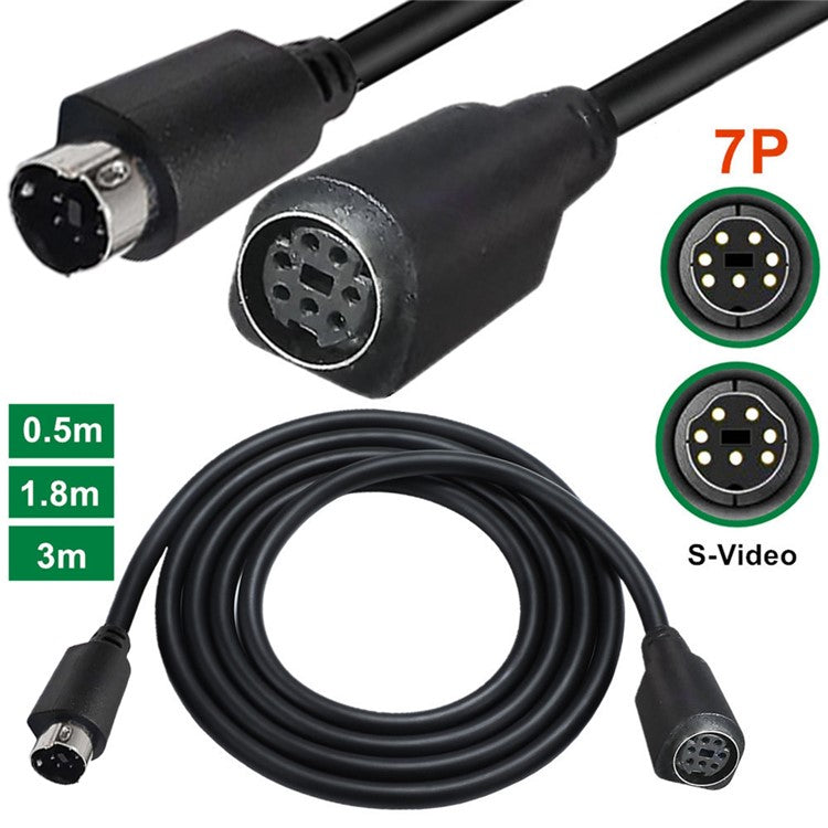 Mini DIN 7 Pin Cable 0.5 Meter Male to Female Straight Connector Copper Core Extension Cord