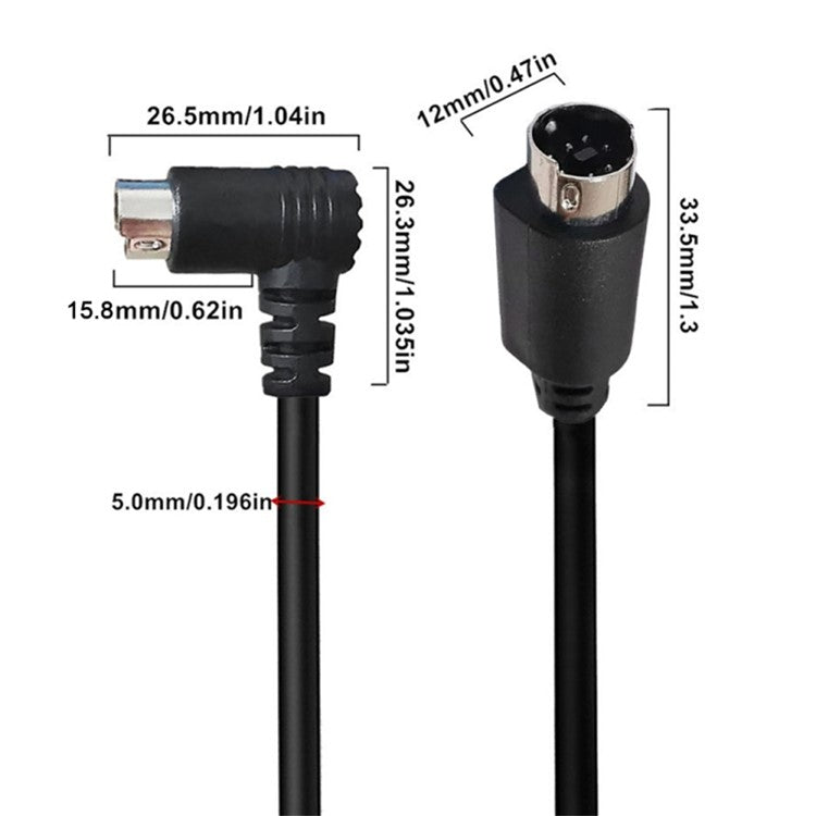 0.5m Mini DIN 7 Pin S-Video Cable Straight Male to Elbow Male Audio Video Transfer Cord