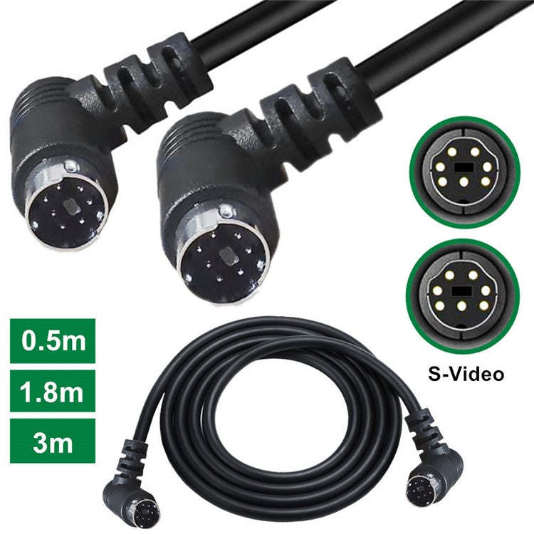 0.5m Mini DIN 7 Pin S-Video Cable Elbow Male to Elbow Male Audio Video Transfer Cord