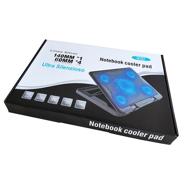 N137 Desktop 5 Cooling Fan Notebook Computer Cooling Pad Laptop Cooler with Adjustable Stand Function for Gaming Working