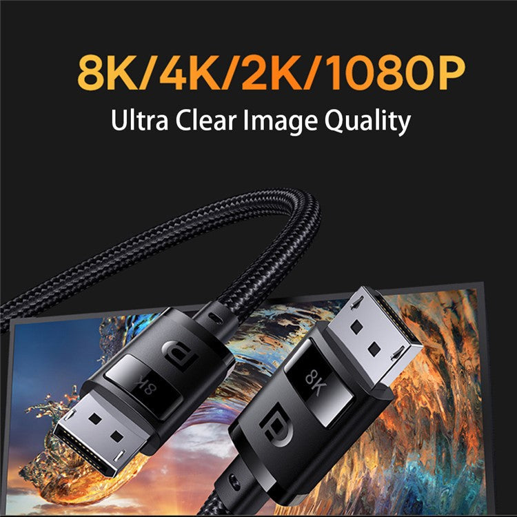 BASEUS 1.5m Nylon Braided DisplayPort Connection Cable DP 8K to DP 8K Male Connector Line for Sync Monitors / Displays - Black
