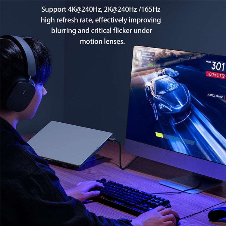 BASEUS 2m 8K DP Connection Cable DisplayPort Male Connector Line Nylon Braided Wire for Sync Monitors / Displays - Black