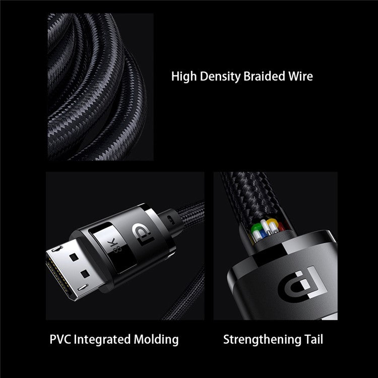 BASEUS 2m 8K DP Connection Cable DisplayPort Male Connector Line Nylon Braided Wire for Sync Monitors / Displays - Black