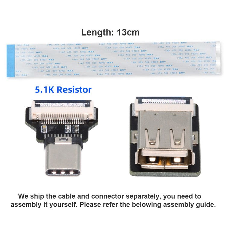 UC-019-AF CN-008-OTG / CN-009-0.13M / CN-011-FE 13cm Type-C Male Host to USB 2.0 Type-A Female Target Data Flat Slim FPC Cable