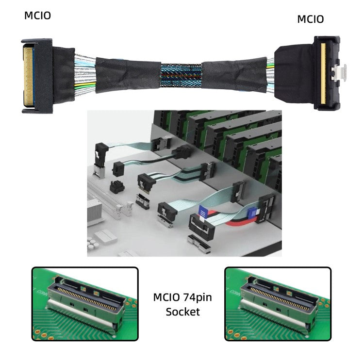 SF-063-UP 35cm PCI-E 5.0 Mini Cool Edge IO MCIO Angled PCI-E Slimline SAS 8i 74Pin Male to MCIO 74Pin Male Extender Cable