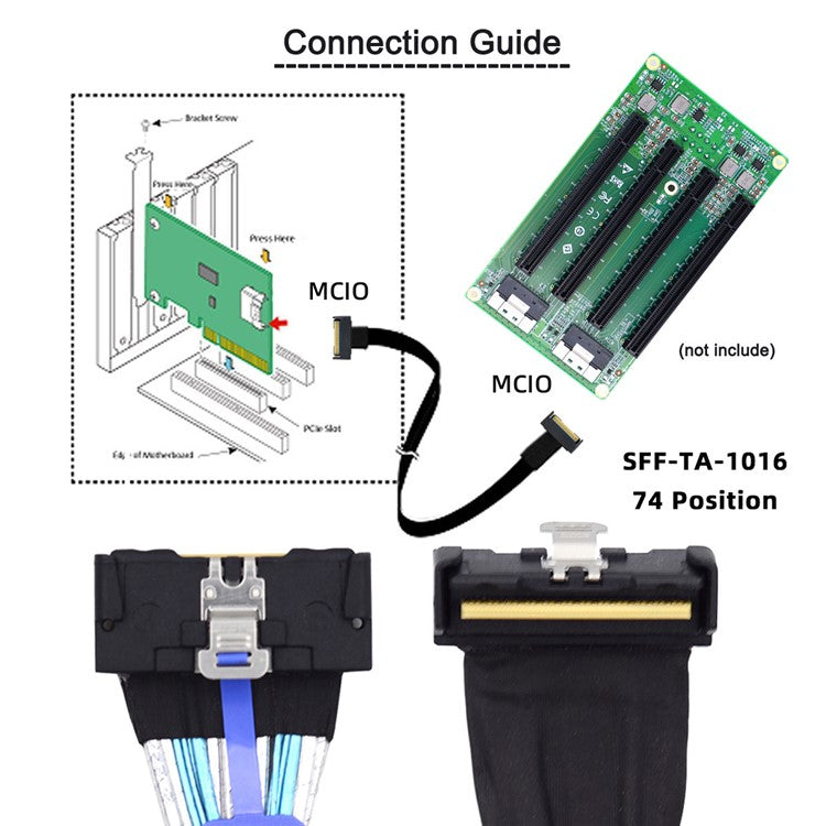 SF-063-UP 35cm PCI-E 5.0 Mini Cool Edge IO MCIO Angled PCI-E Slimline SAS 8i 74Pin Male to MCIO 74Pin Male Extender Cable