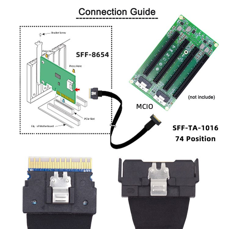 SF-075-BK 50cm PCI-E 5.0 Mini Cool Edge IO MCIO PCI-E Slimline 8i 74Pin Male to SFF-8654 SAS 4.0 74Pin Male Extender Cable