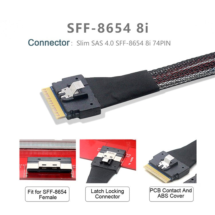 SF-075-BK 50cm PCI-E 5.0 Mini Cool Edge IO MCIO PCI-E Slimline 8i 74Pin Male to SFF-8654 SAS 4.0 74Pin Male Extender Cable