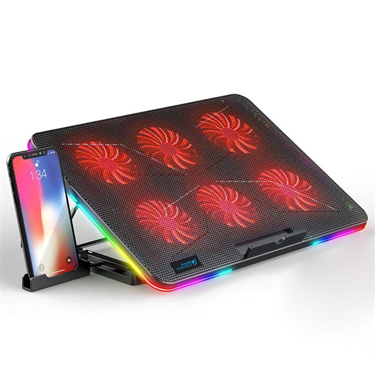COOLCOLD F5 15.6-inch Laptop Cooling Base RGB Light Height Adjustable Notebook Cooler Stand with 2 USB Ports - Black / Red