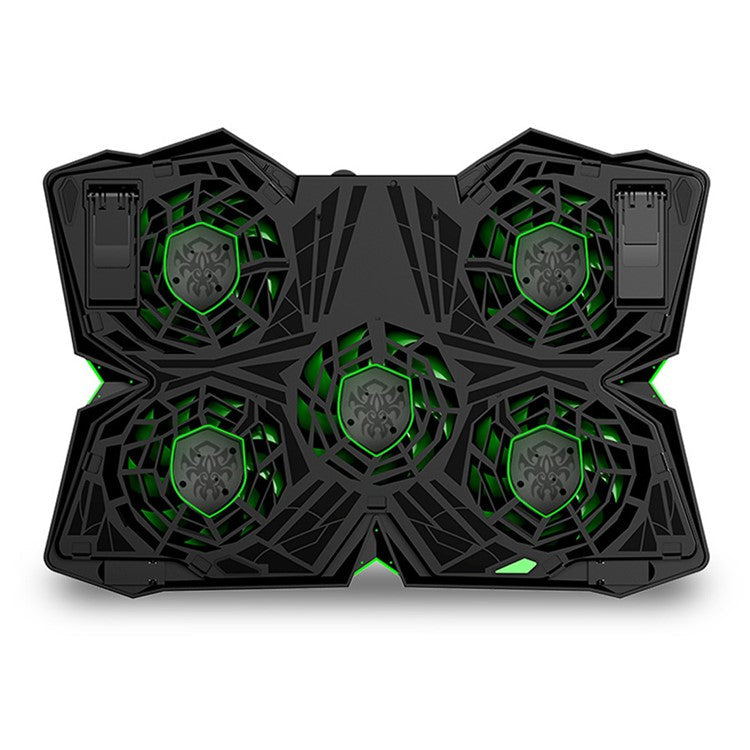COOLCOLD Laptop Cooling Base with 5 Fans + 2 USB Ports Gaming Notebook Cooler Stand - Black+Green