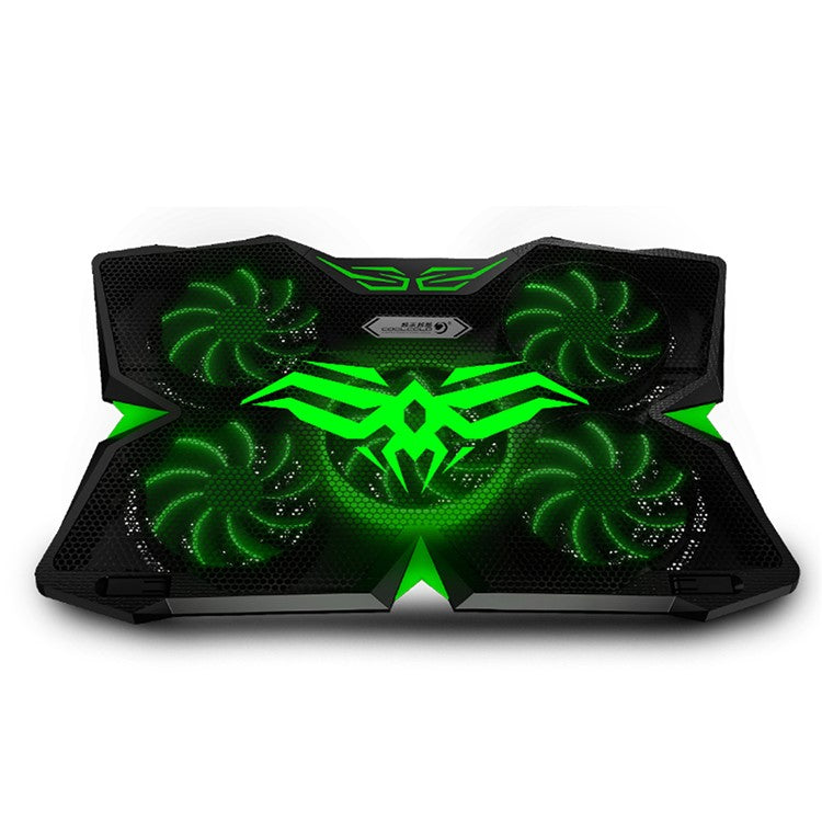 COOLCOLD Laptop Cooling Base with 5 Fans + 2 USB Ports Gaming Notebook Cooler Stand - Black+Green