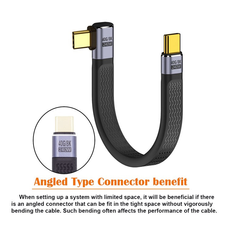 UC-002-0.13R 13cm Right Angled 240W Type-C Male to Male USB4 40Gbps 100W 8K Flat FPC Data Cable for Laptop Phone