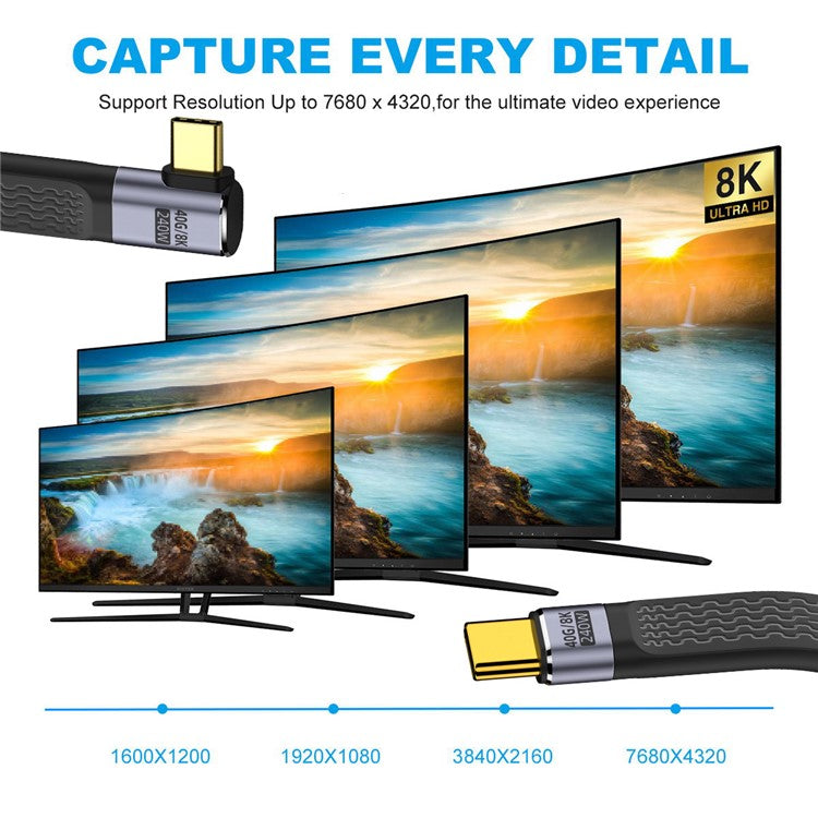 UC-002-0.13R 13cm Right Angled 240W Type-C Male to Male USB4 40Gbps 100W 8K Flat FPC Data Cable for Laptop Phone