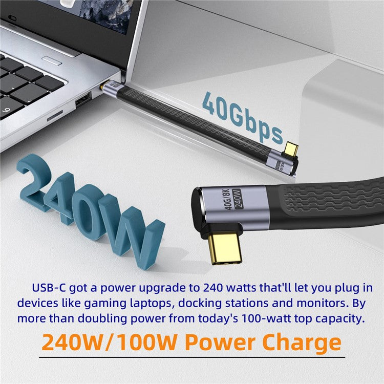 UC-002-0.13R 13cm Right Angled 240W Type-C Male to Male USB4 40Gbps 100W 8K Flat FPC Data Cable for Laptop Phone