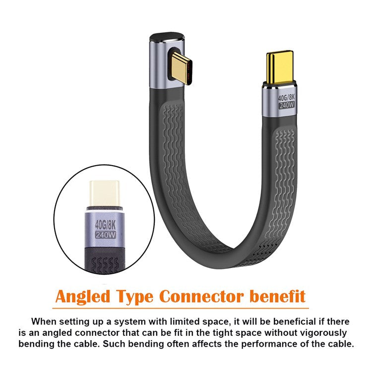 UC-002-0.13L 13cm Low Profile Angled 240W Type-C Male to Male USB4 40Gbps 100W 8K Flat FPC Data Cable for Laptop Phone