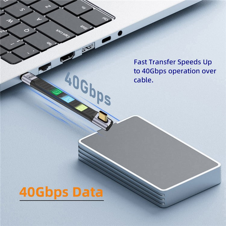 UC-002-0.13L 13cm Low Profile Angled 240W Type-C Male to Male USB4 40Gbps 100W 8K Flat FPC Data Cable for Laptop Phone