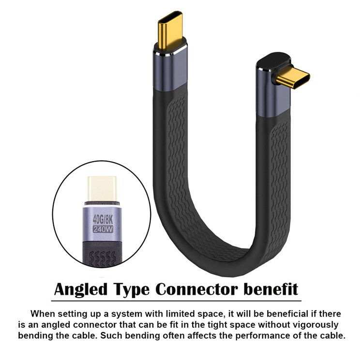 UC-002-0.13U 13cm Up Angled 240W Type-C Male to Male USB4 40Gbps 100W 8K Flat Slim FPC Data Cable for Laptop Phone