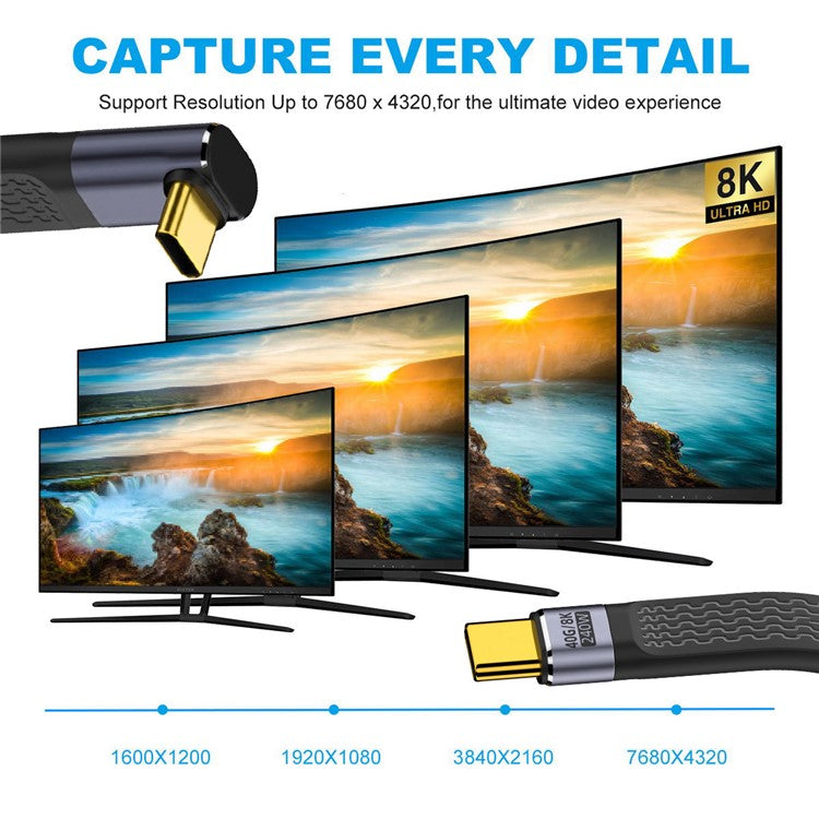 UC-002-0.13U 13cm Up Angled 240W Type-C Male to Male USB4 40Gbps 100W 8K Flat Slim FPC Data Cable for Laptop Phone