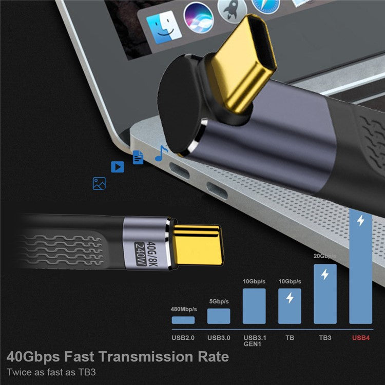 UC-002-0.13U 13cm Up Angled 240W Type-C Male to Male USB4 40Gbps 100W 8K Flat Slim FPC Data Cable for Laptop Phone