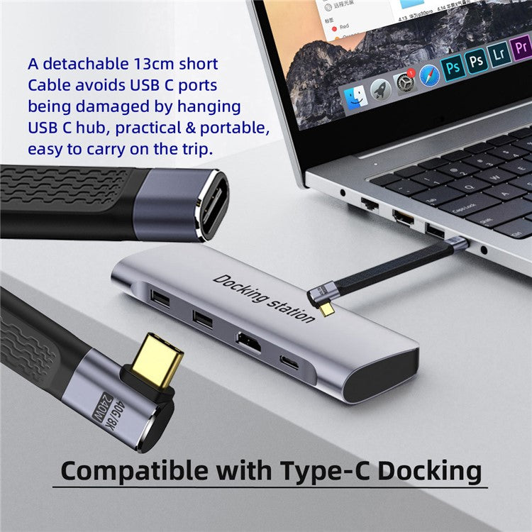 UC-040-0.13R 13cm Right Angled USB4 Extension Cable Slim Flat Male to Female 40Gbps with 240W Power and 8K / 60Hz Video