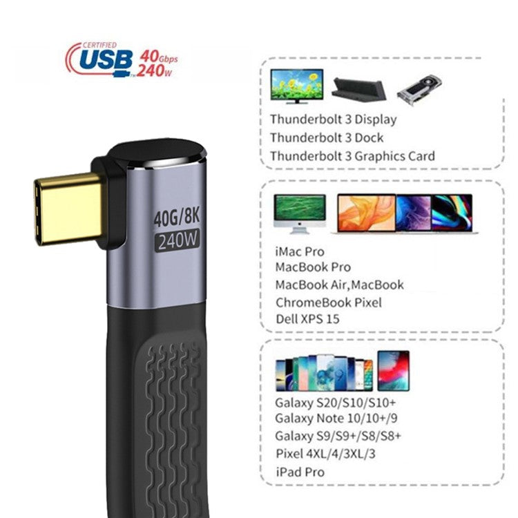 UC-040-0.13R 13cm Right Angled USB4 Extension Cable Slim Flat Male to Female 40Gbps with 240W Power and 8K / 60Hz Video