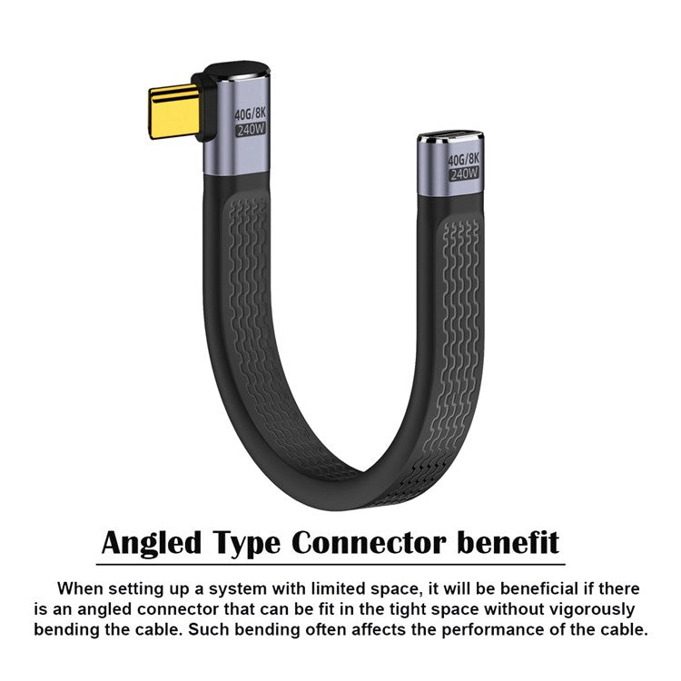 UC-040-0.13R 13cm Right Angled USB4 Extension Cable Slim Flat Male to Female 40Gbps with 240W Power and 8K / 60Hz Video