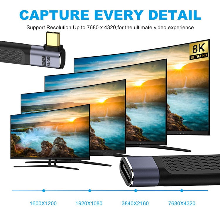 UC-040-0.13R 13cm Right Angled USB4 Extension Cable Slim Flat Male to Female 40Gbps with 240W Power and 8K / 60Hz Video