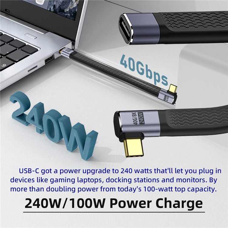 UC-040-0.13R 13cm Right Angled USB4 Extension Cable Slim Flat Male to Female 40Gbps with 240W Power and 8K / 60Hz Video