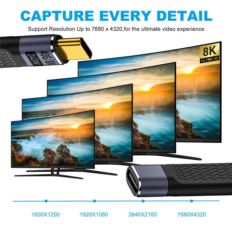UC-040-0.13W 13cm USB4 Extension Cable Slim Flat Male to Female 40Gbps with 240W Power and 8K / 60Hz Video