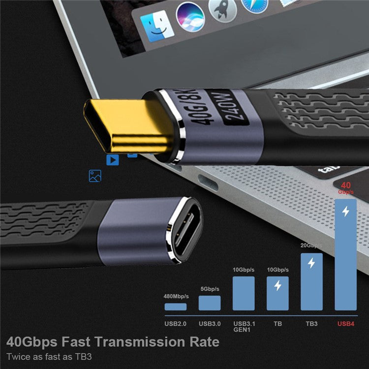 UC-040-0.13W 13cm USB4 Extension Cable Slim Flat Male to Female 40Gbps with 240W Power and 8K / 60Hz Video