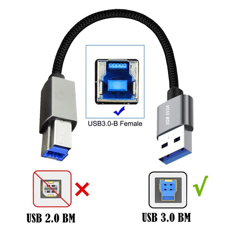 U3-075-BM 0.3m USB 3.0 Type-A Male to Standard 3.0 B Male Cable Silver Shell 5Gbps Data Transmission Adapter