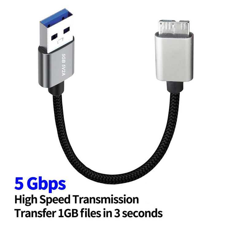 JUNSUNMAY 0.3m USB-A 3.0 Male to Micro-B Male Nylon Cord Hard Drive Camera Data Cable
