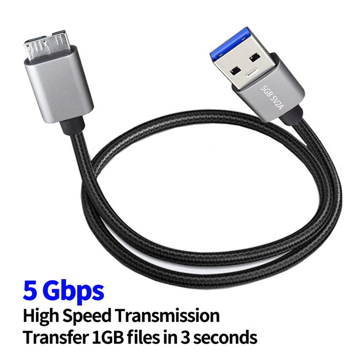 JUNSUNMAY 1m USB-A 3.0 Male to Micro-B Male Nylon Data Transfer Cable for Hard Drive Camera