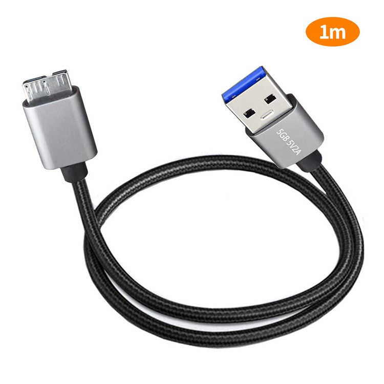 JUNSUNMAY 1m USB-A 3.0 Male to Micro-B Male Nylon Data Transfer Cable for Hard Drive Camera