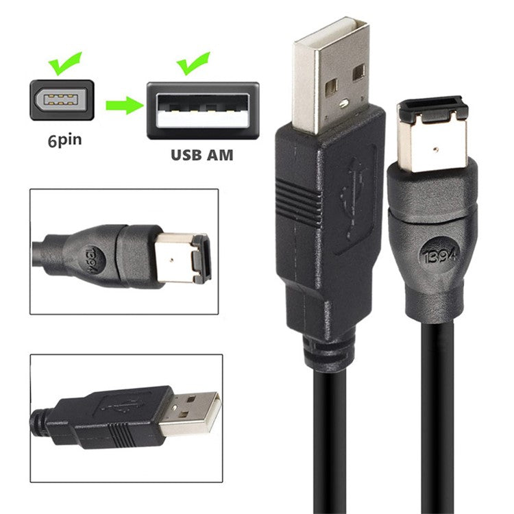 JUNSUNMAY 3m 480Mbps Firewire IEEE 1394 6 Pin Male to USB 2.0 Male Adapter Converter Cable