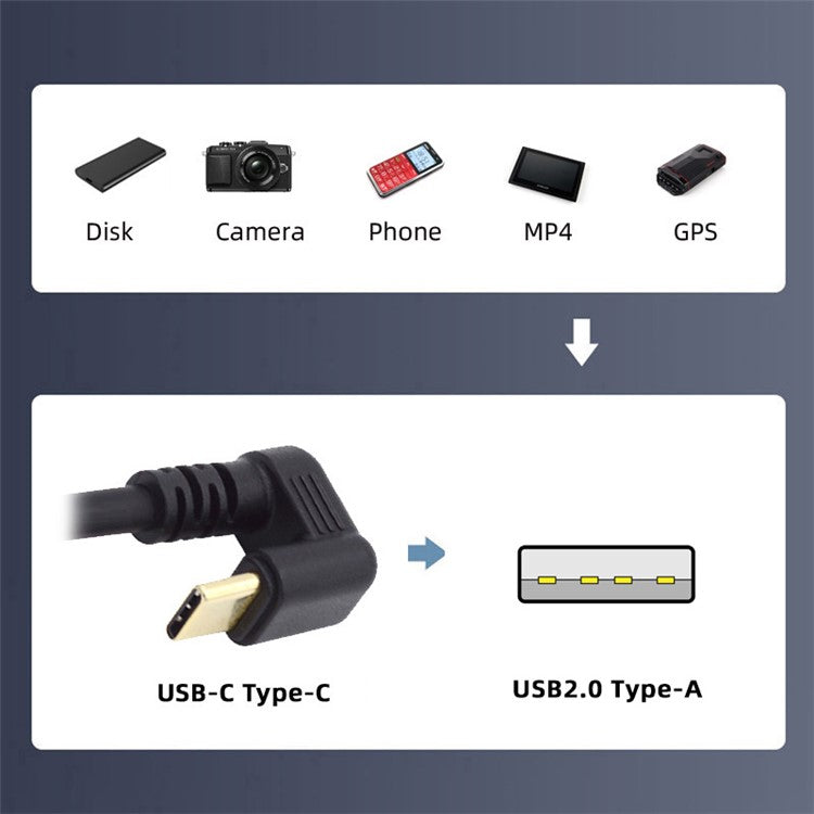 UC-023-OS 1m USB2.0 Type A to Type C Opposite U Shape Back Angled 480Mbps Power Data Cable