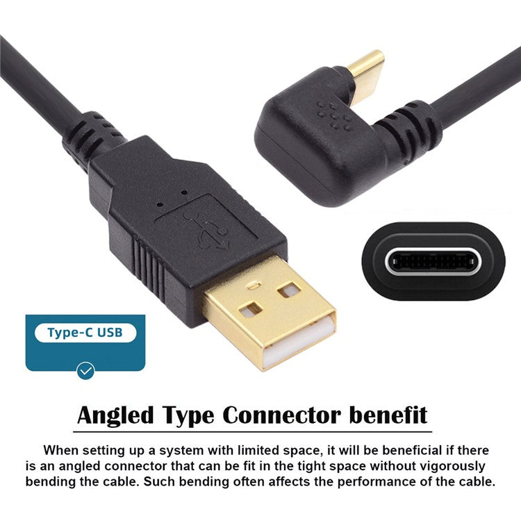 UC-023-OS 1m USB2.0 Type A to Type C Opposite U Shape Back Angled 480Mbps Power Data Cable