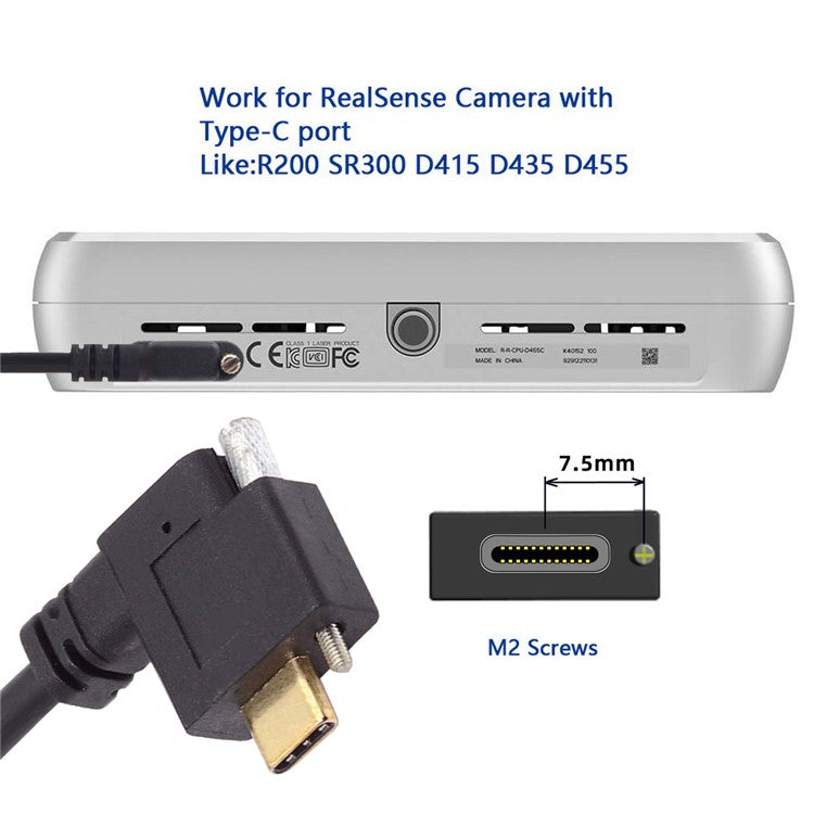 UC-041-RI 0.3m USB 3.1 Type C Right Angled Male to Female Extension Data Screw Locking Cable