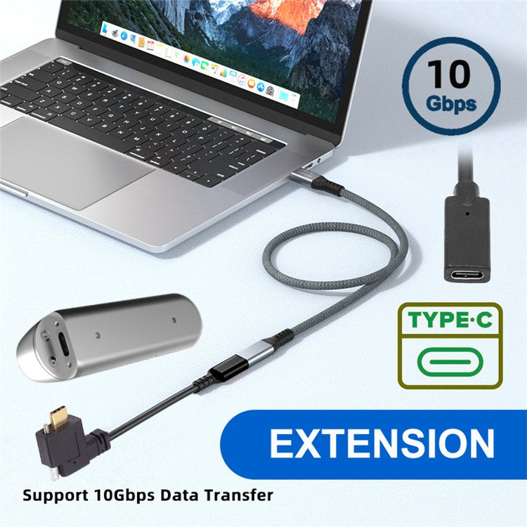 UC-041-RI 0.3m USB 3.1 Type C Right Angled Male to Female Extension Data Screw Locking Cable