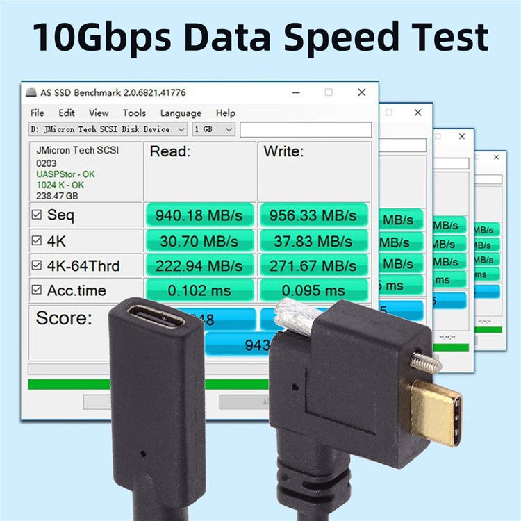 UC-041-RI 0.3m USB 3.1 Type C Right Angled Male to Female Extension Data Screw Locking Cable