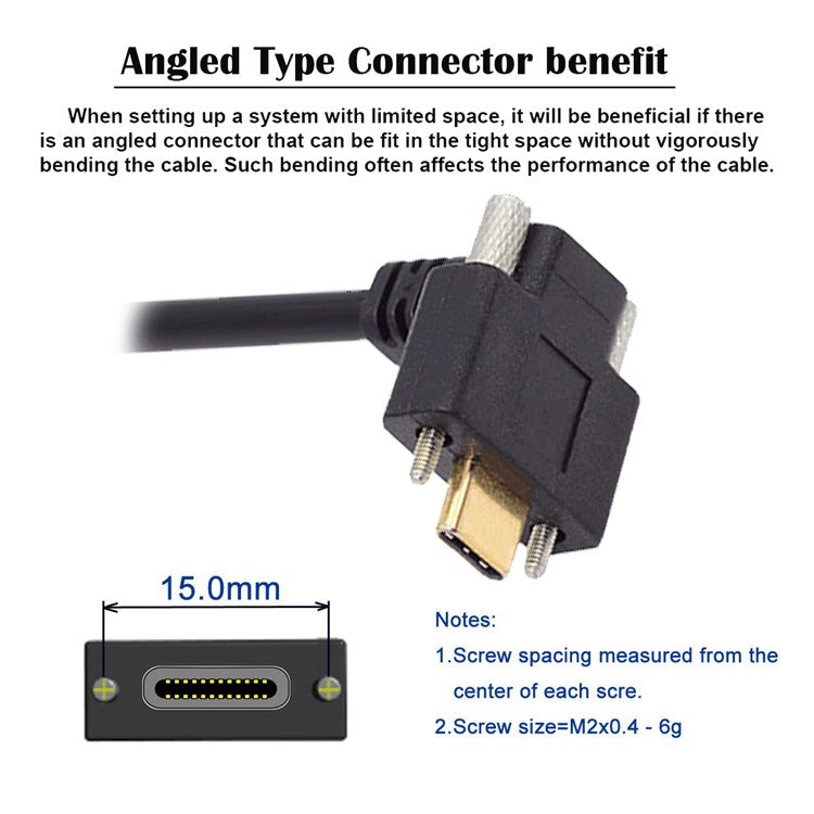 UC-041-UP 0.3m USB 3.1 Type C Up Angled Male to Female Extension Data Screw Locking Cable