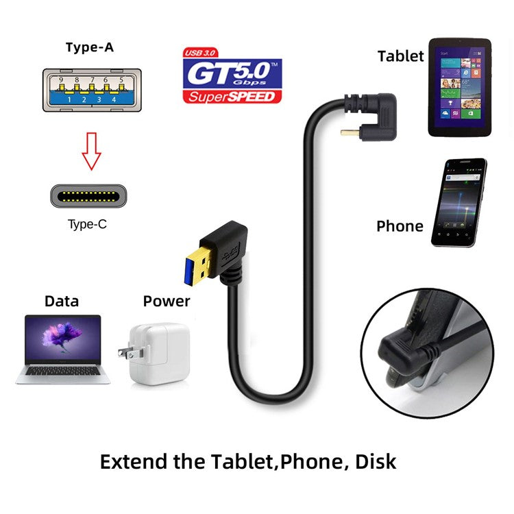 UC-101-LE 0.3m 5Gbps USB3.0 Type-A to Type-C Opposite U Shape 90-degree Left Angled Cable