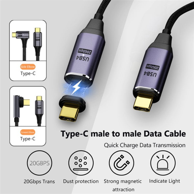 2m PD 100W 5A USB4.0 Front-Angled Magnetic Charging Cable 8K / 60hz Type-C to Type-C 20Gbps Data Cable