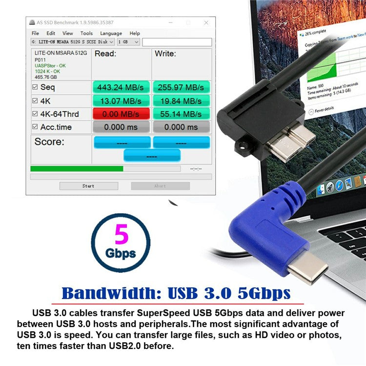 UC-166 30cm USB-C Male to Micro-B USB3.0 Male 90-Degree Right Angled Cable for Industrial Camera